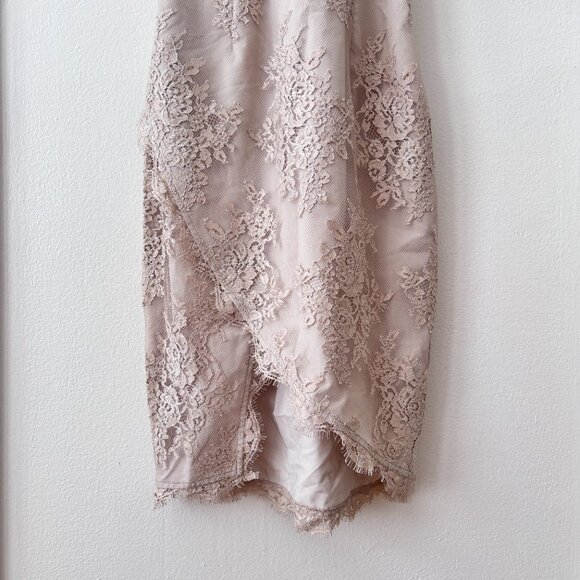 SAYLOR Lace Halter Mini Dress w/ Asymmetric Hem - Picture 6 of 9